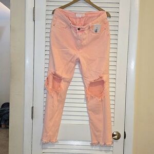 NWT high rise distressed pink jeans sz 15